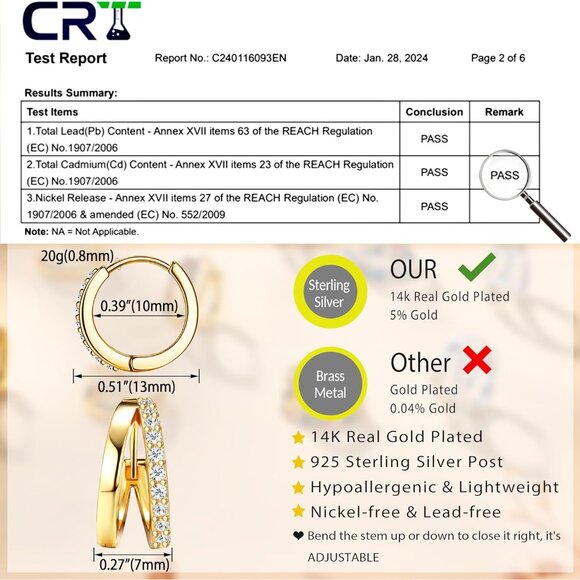 Luxurious Gift-Ready 14K Gold Plated Sterling Silver Earrings Set for Women - Picture 4 of 6